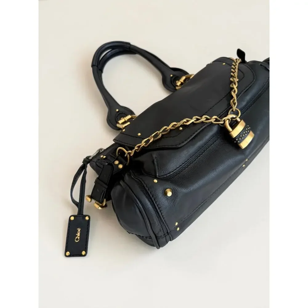 Black Chloé Paddington Bag Rare Vintage Rock n' Roll Stud Chain Padlock